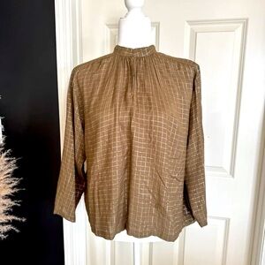 Apiece Apart New York Brown Metallic Mock Neck Blouse 
Size 4